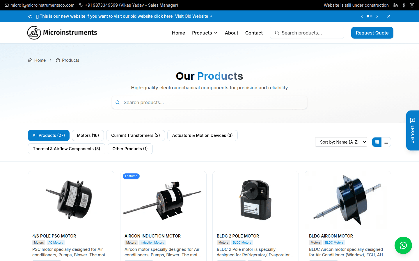 Microinstruments products page snapshot
