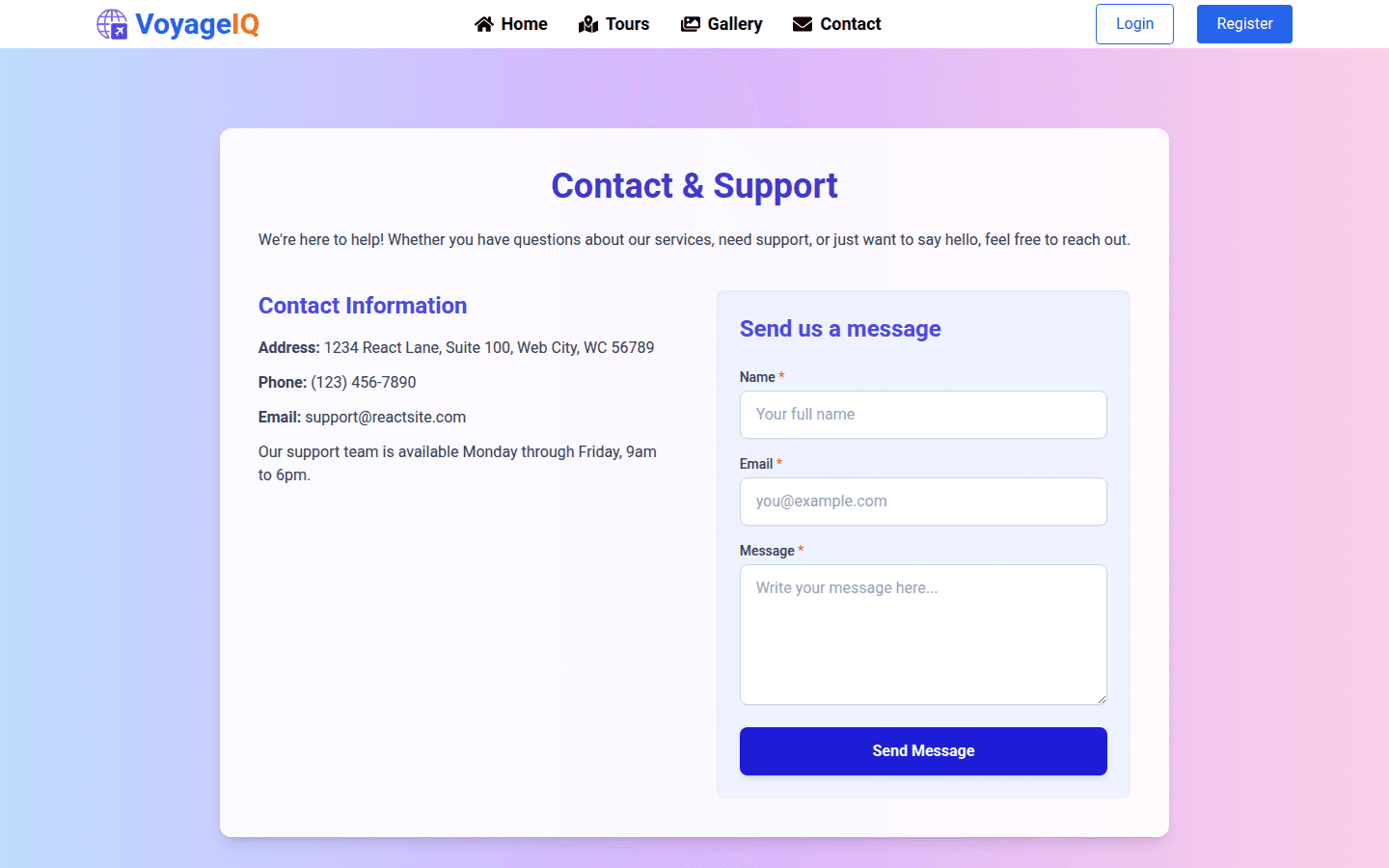 VoyageIQ contact page snapshot