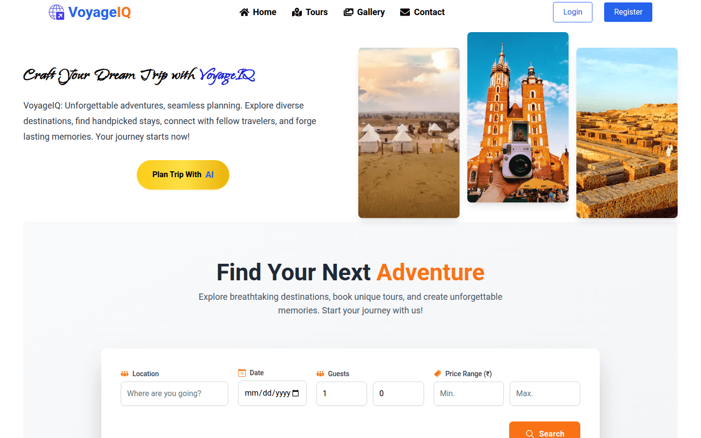 VoyageIQ homepage snapshot